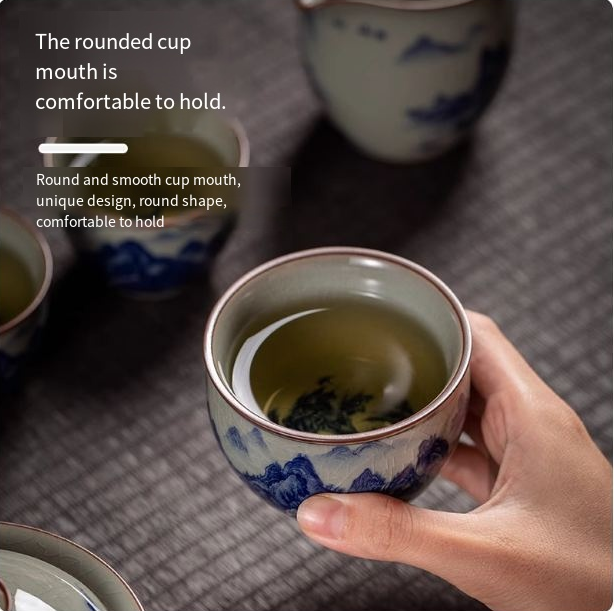 Ceramic Kung Fu tea set, complete set of household blue and white porcelain set, office gift brewing teapot, teacup gift box