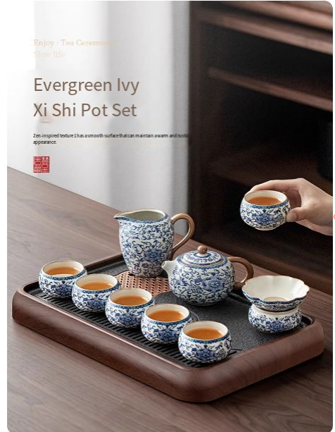 Blue and white porcelain Ru kiln tea set 2025 new tea table for making tea, a complete set of light luxury and high-end