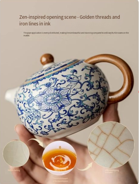 Blue and white porcelain Ru kiln tea set 2025 new tea table for making tea, a complete set of light luxury and high-end