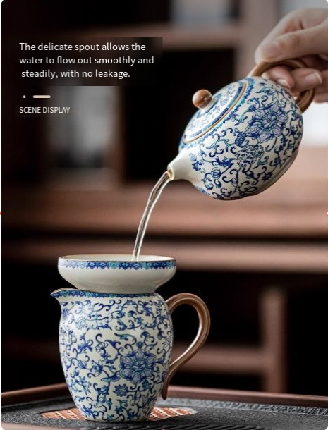 Blue and white porcelain Ru kiln tea set 2025 new tea table for making tea, a complete set of light luxury and high-end