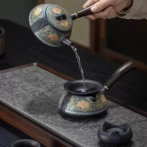 The royal purple sand tea set is a light luxury high-end side handle teapot drinking teacup complete set of gift box