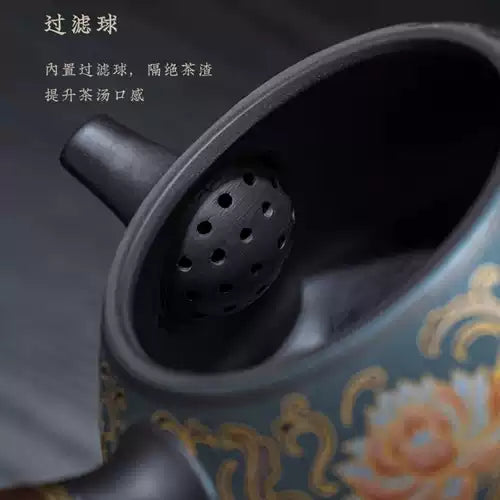 The royal purple sand tea set is a light luxury high-end side handle teapot drinking teacup complete set of gift box